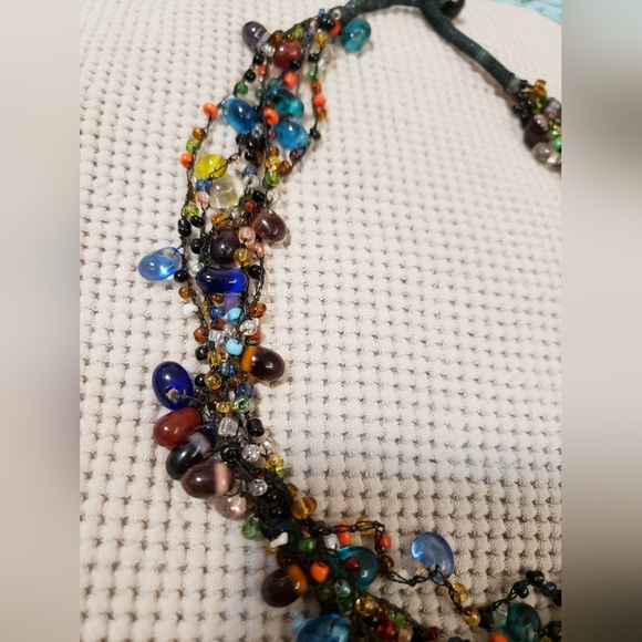 (Bundle) Gem Beaded Chocker, African Trade Necklace & Gem Glass Charm Bracelet - Picture 3 of 10